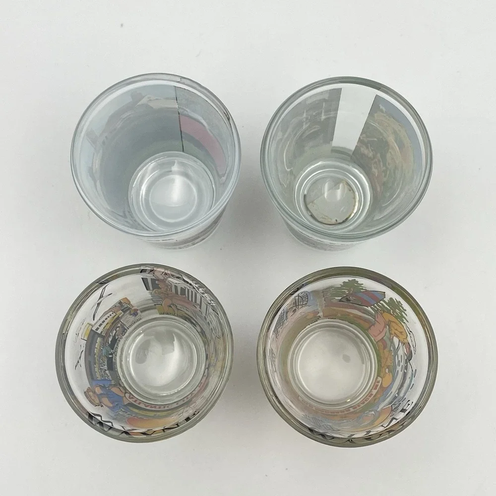 Vintage Wayne Souvenir‎ Shot Glasses Set of 4 Amish PA Atlantic City NJ Knoebels